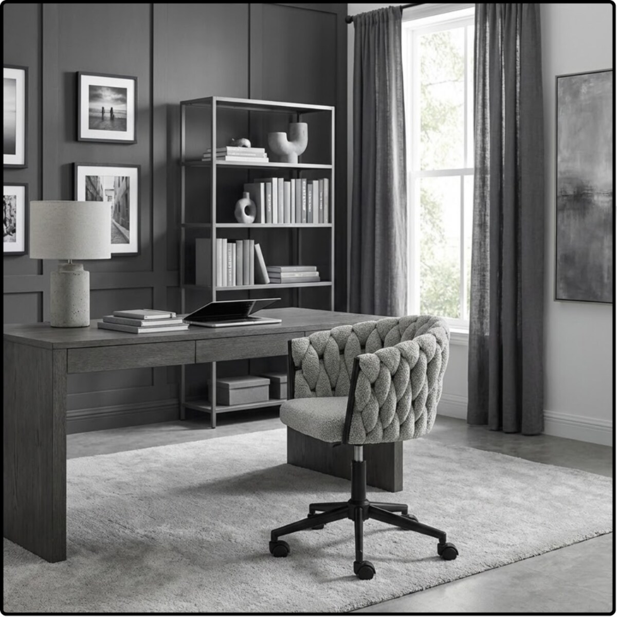 Fotel biurowy obrotowy krzesło biurowe wygodne do biurka regulowany szare tkanina