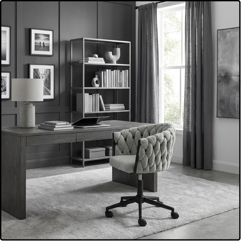 Fotel biurowy obrotowy krzesło biurowe wygodne do biurka regulowany szare tkanina