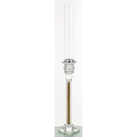 Świecznik szklany na 1 świecę z kloszem 70x9x9 cm RURKA złoty mini