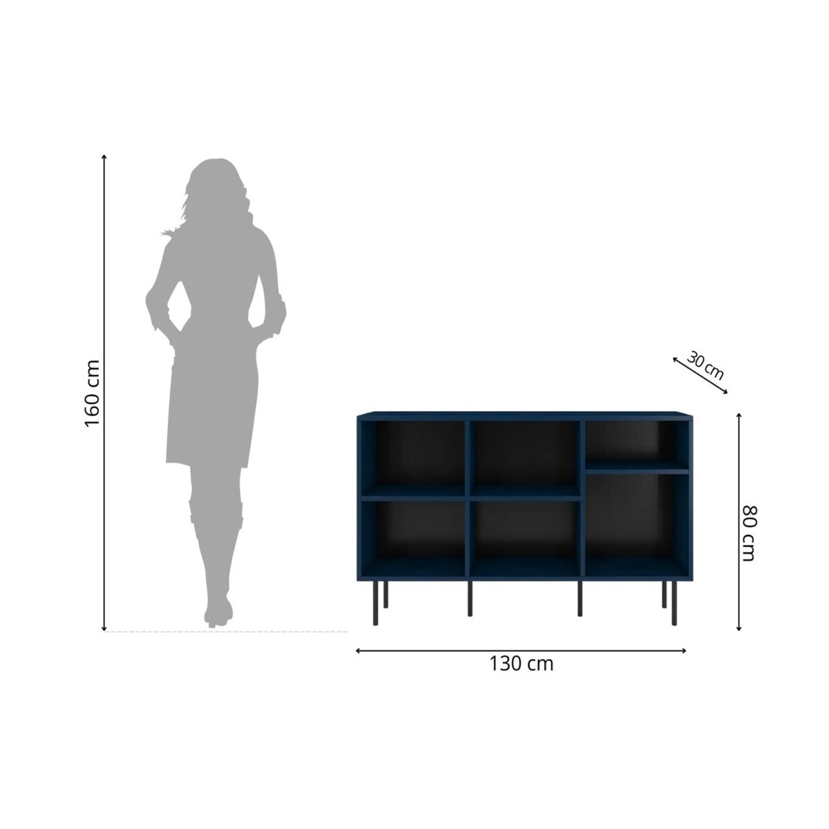 Otwarta komoda / regał w granatowym kolorze Dancan MIRKA / szer. 130 cm