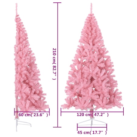 vidaXL Sztuczna choinka połówka ze stojakiem, różowa, 210 cm, PVC