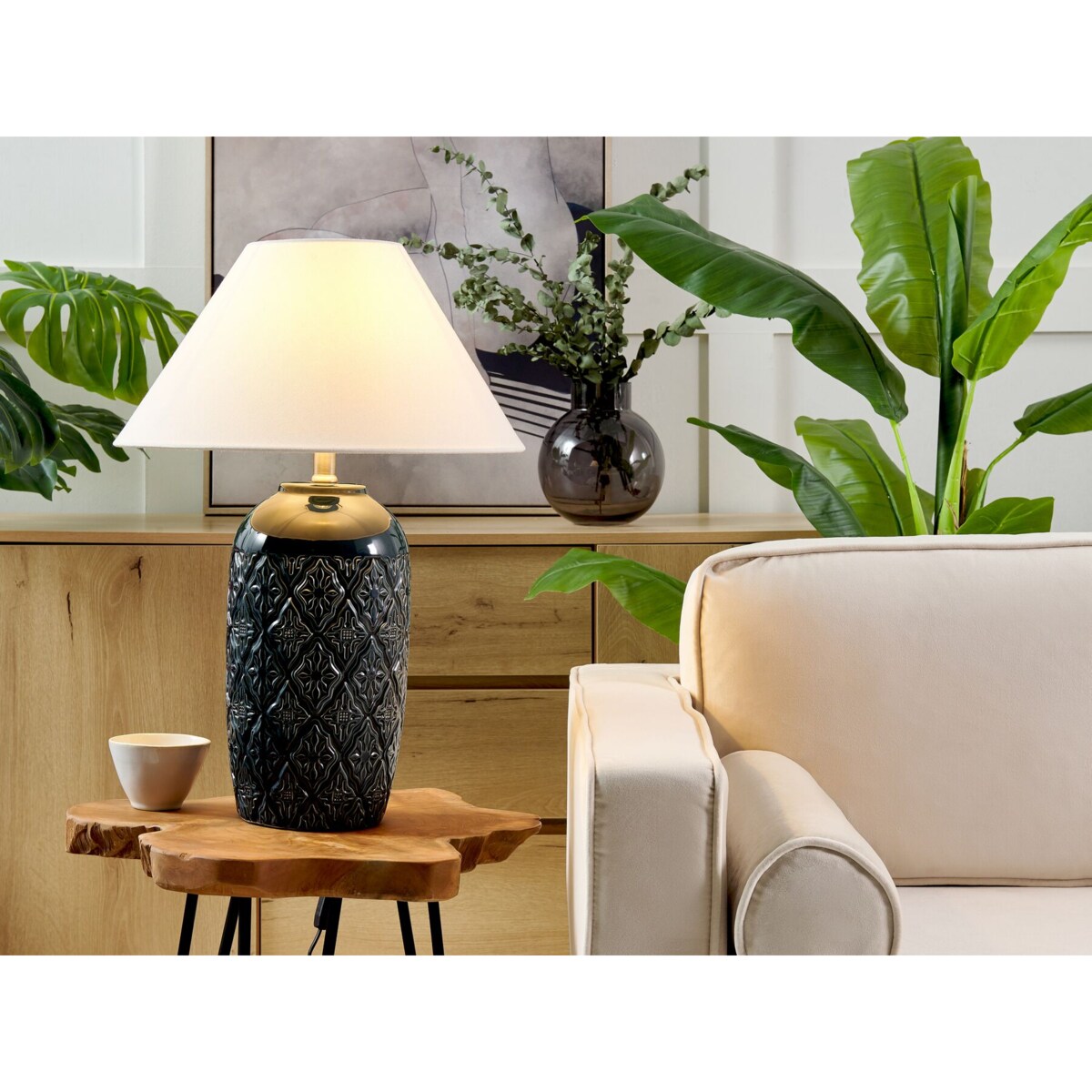 Lampa stołowa ceramiczna ciemnoniebieska TELIRE