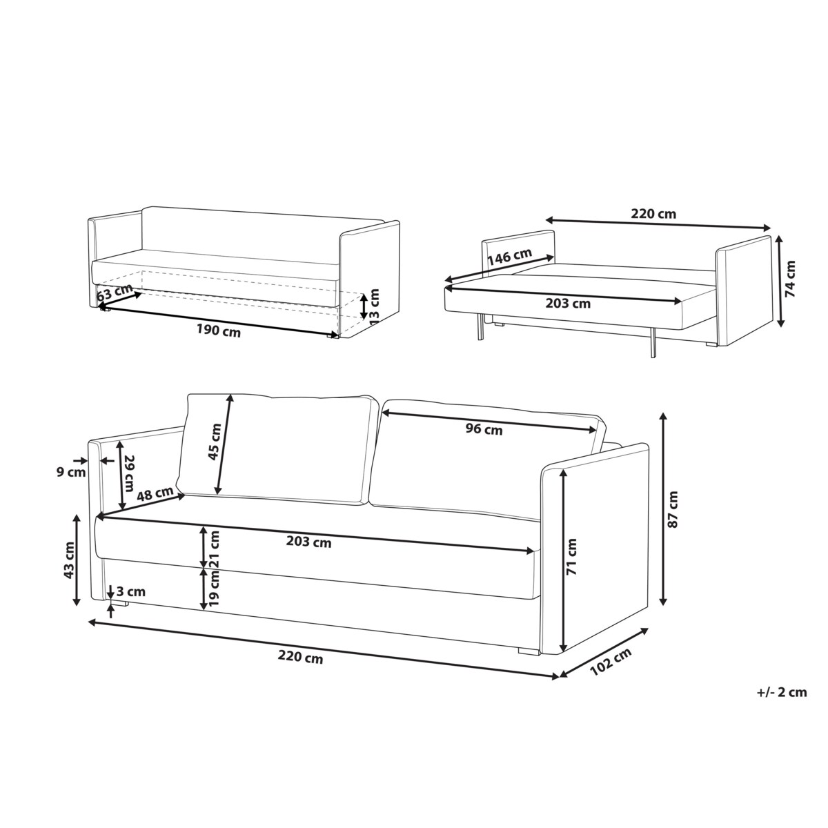 Sofa rozkładana jasnoszara EKSJO