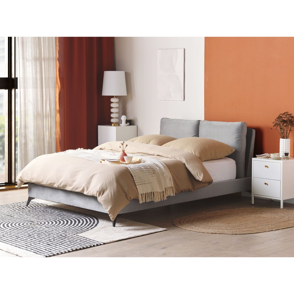 Łóżko welurowe 140 x 200 cm szare MELLE