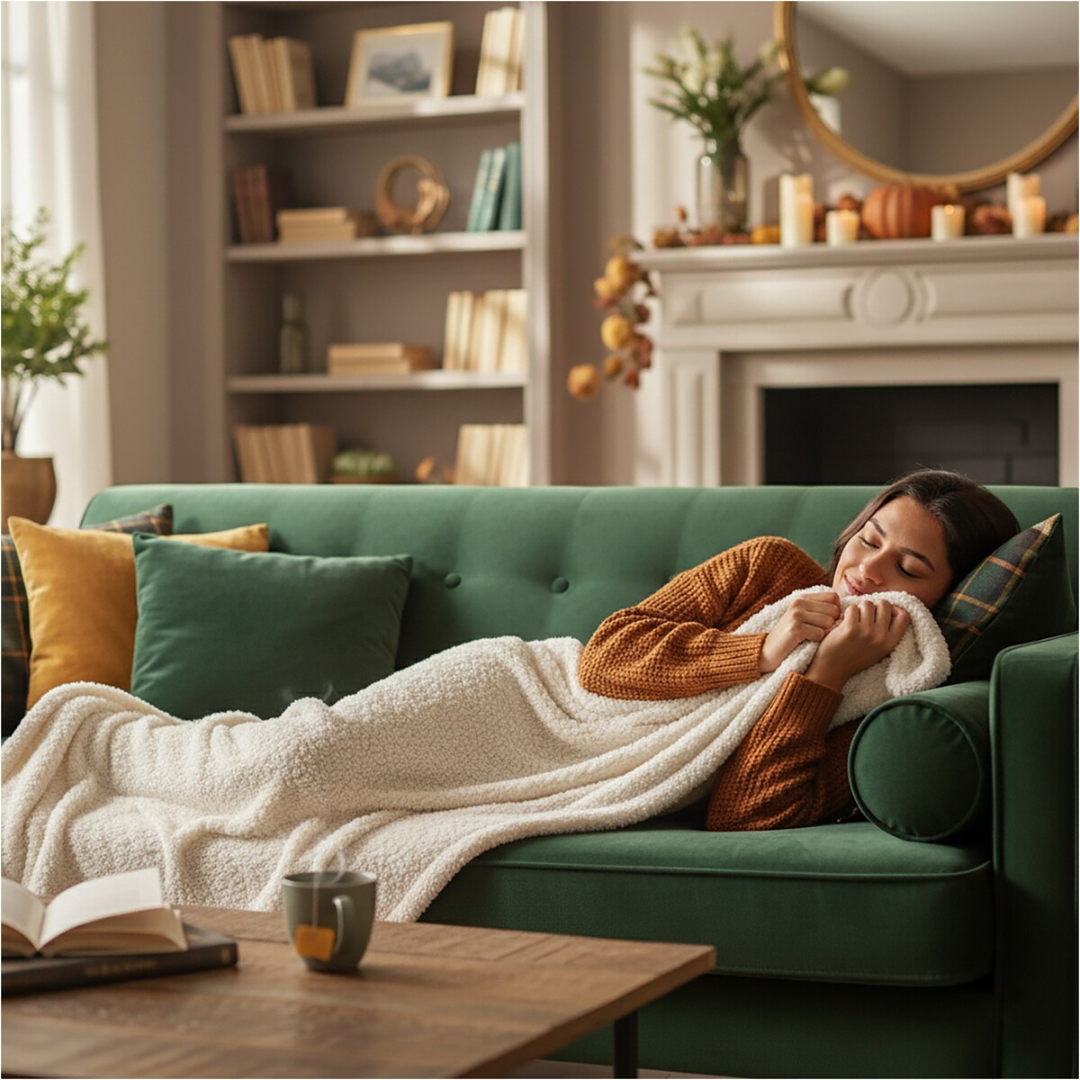 Koc Baranek Sherpa Narzuta Ciepły Jesienny 150X120 Cm Poliestrowy Do Salonu Sypialn