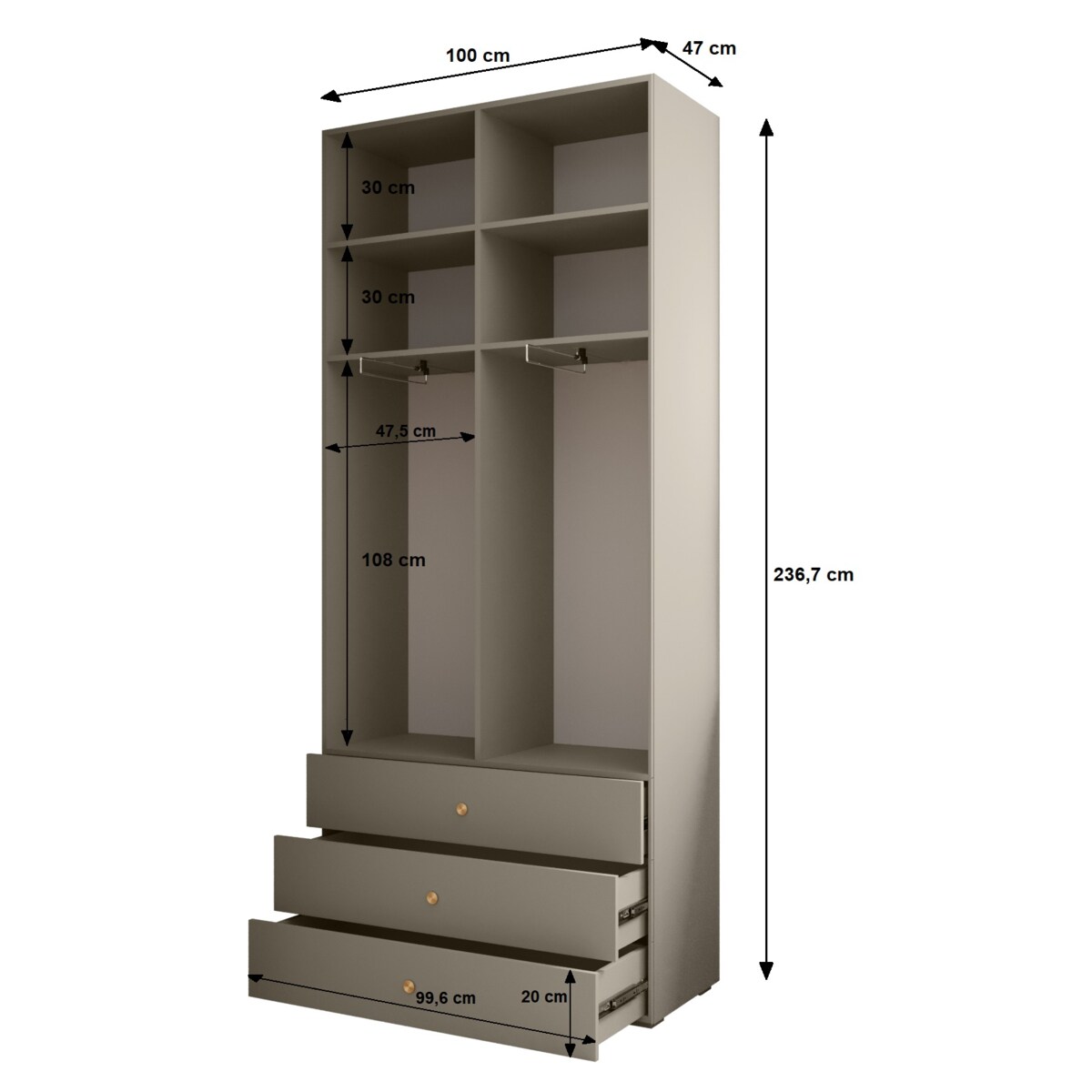 Garderoba wysoka do przedpokoju INOVA 4 Z17 biały+złoty