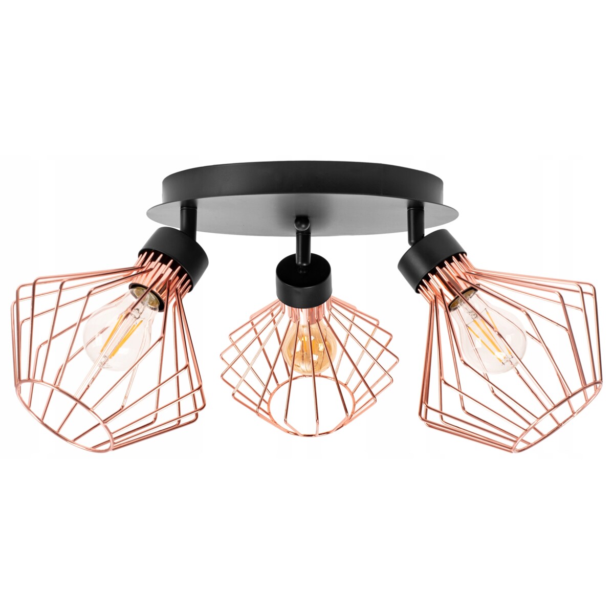 Lampa Potrójna Metalowa Loft Plafon Czarna Rose