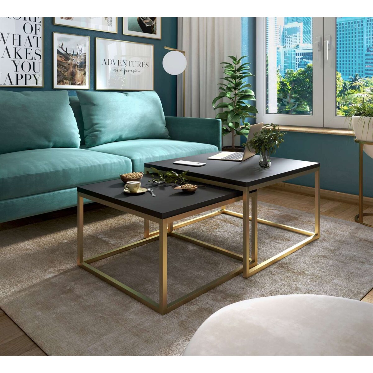 Stolik kawowy YOSHI 2w1 cm złoty mat czarny mat