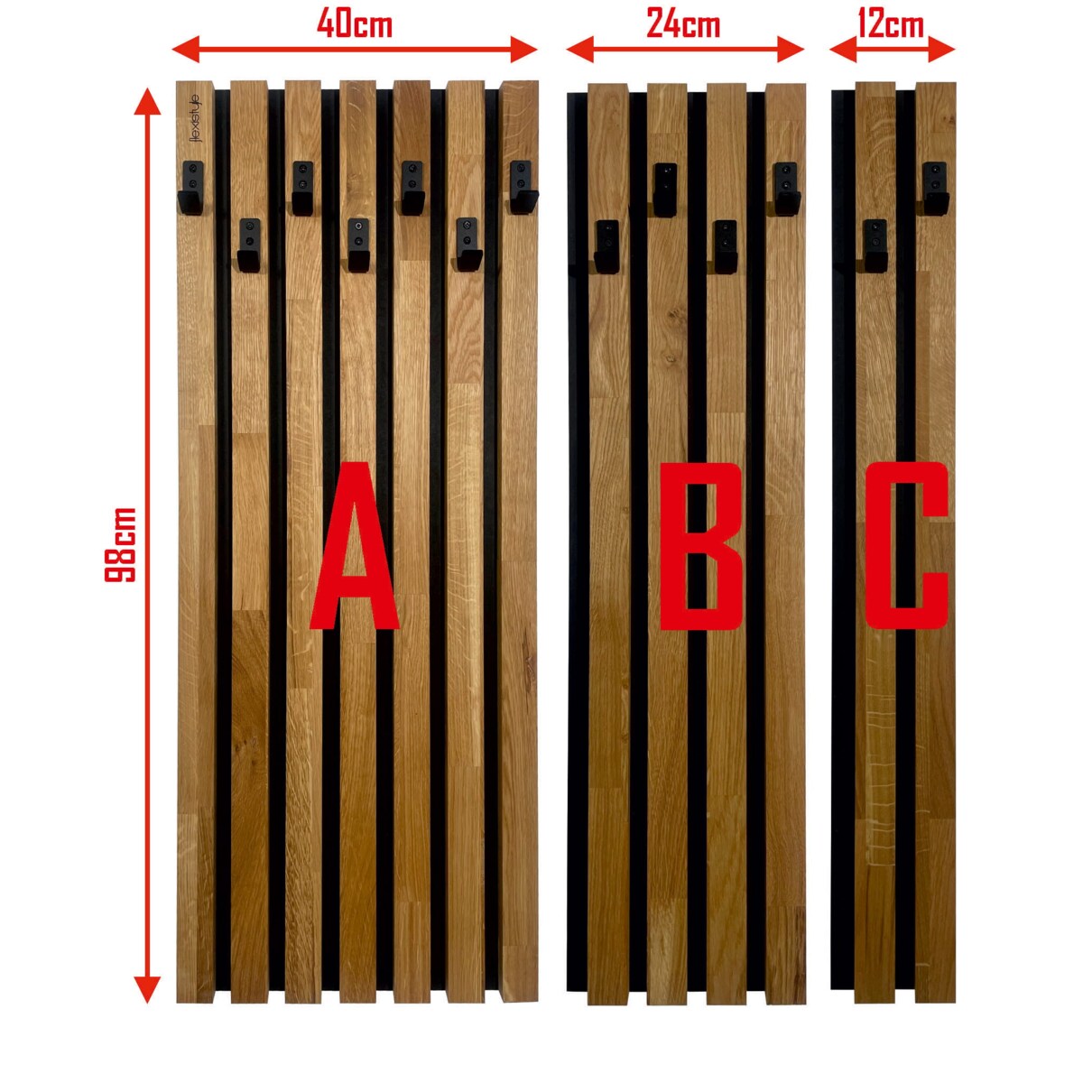 Drewniany wieszak na ubrania Lamele 98cm moduł 12cm