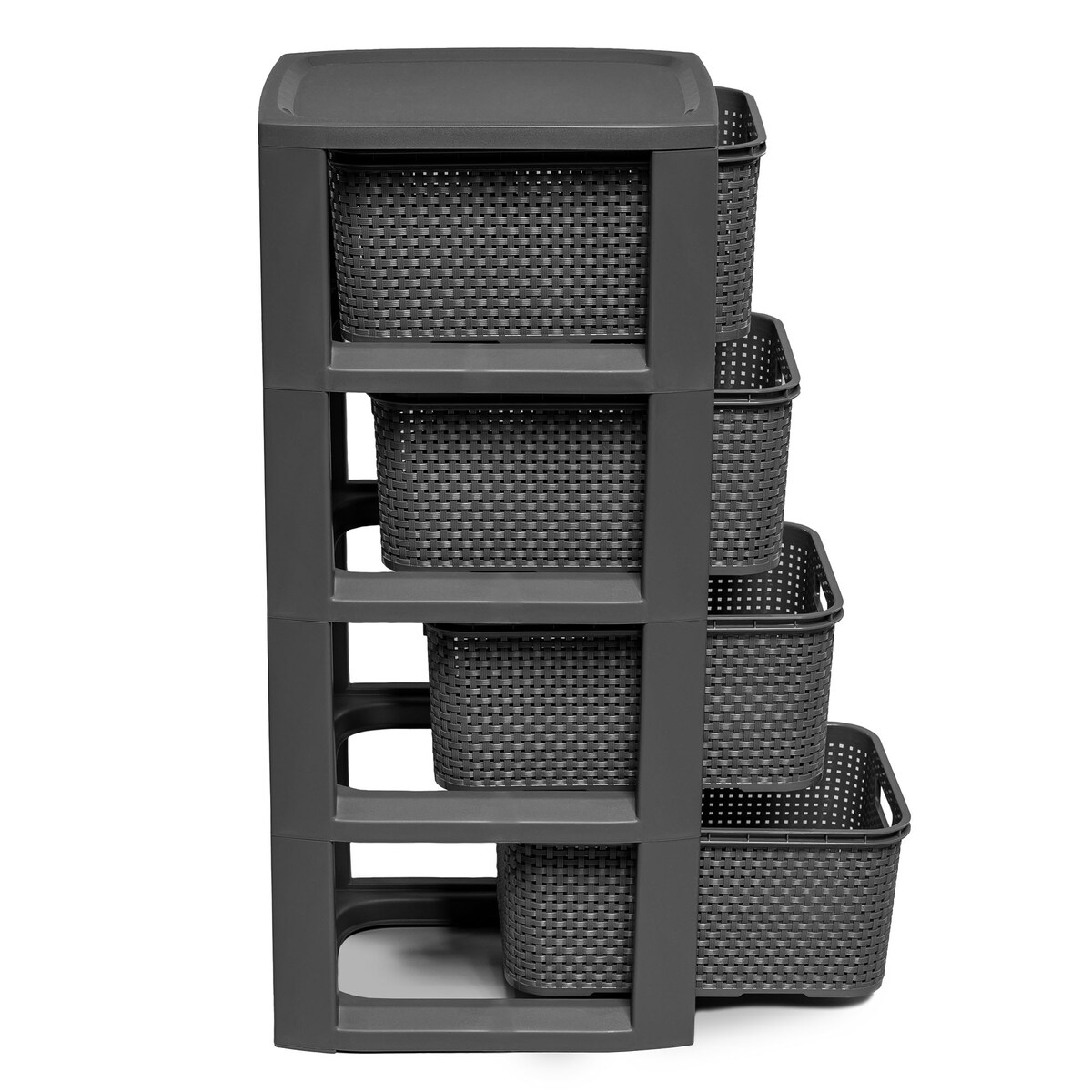 Regał Stojak Łazienkowy Rattanowy Szafka Z Koszami 4 X 7L Antracyt