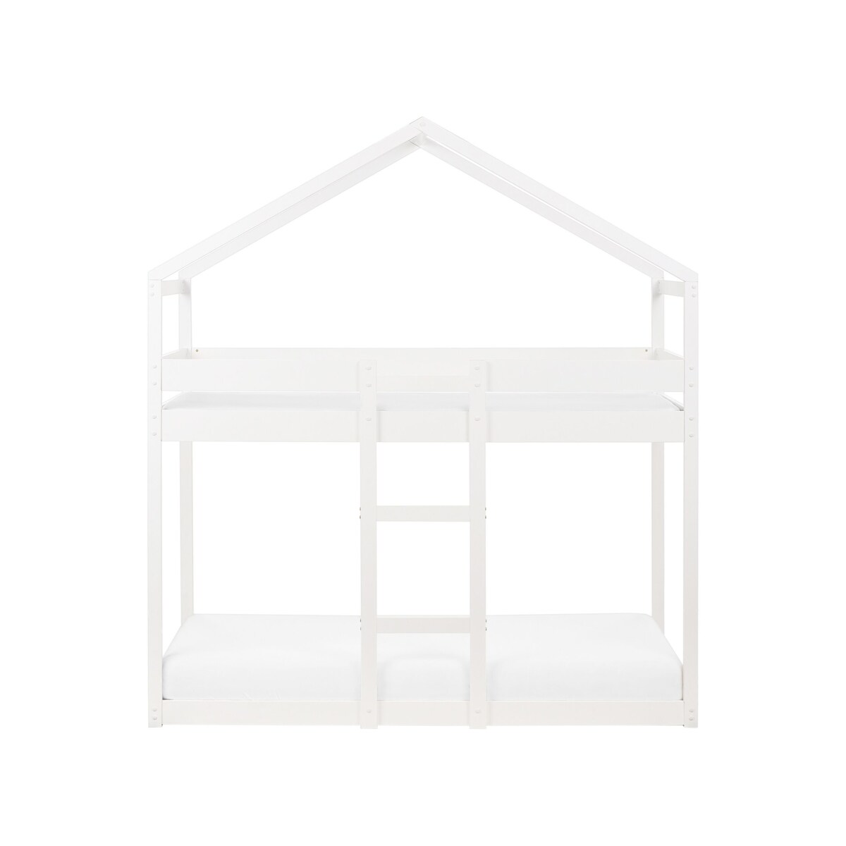 Łóżko piętrowe dziecięce domek drewniane 90 x 200 cm białe LABATUT