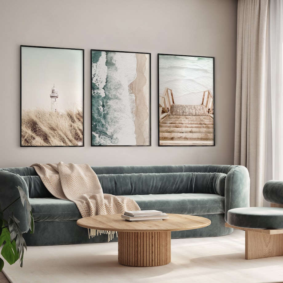 ZESTAW X3 PLAKAT W RAMIE LATARNIA MORZE PLAŻA STYL BOHO DO SALONU 30x40cm