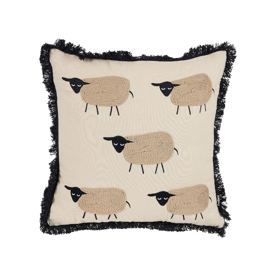 2 poduszki dekoracyjne w owce z frędzlami 45 x 45 cm beżowa BANNU