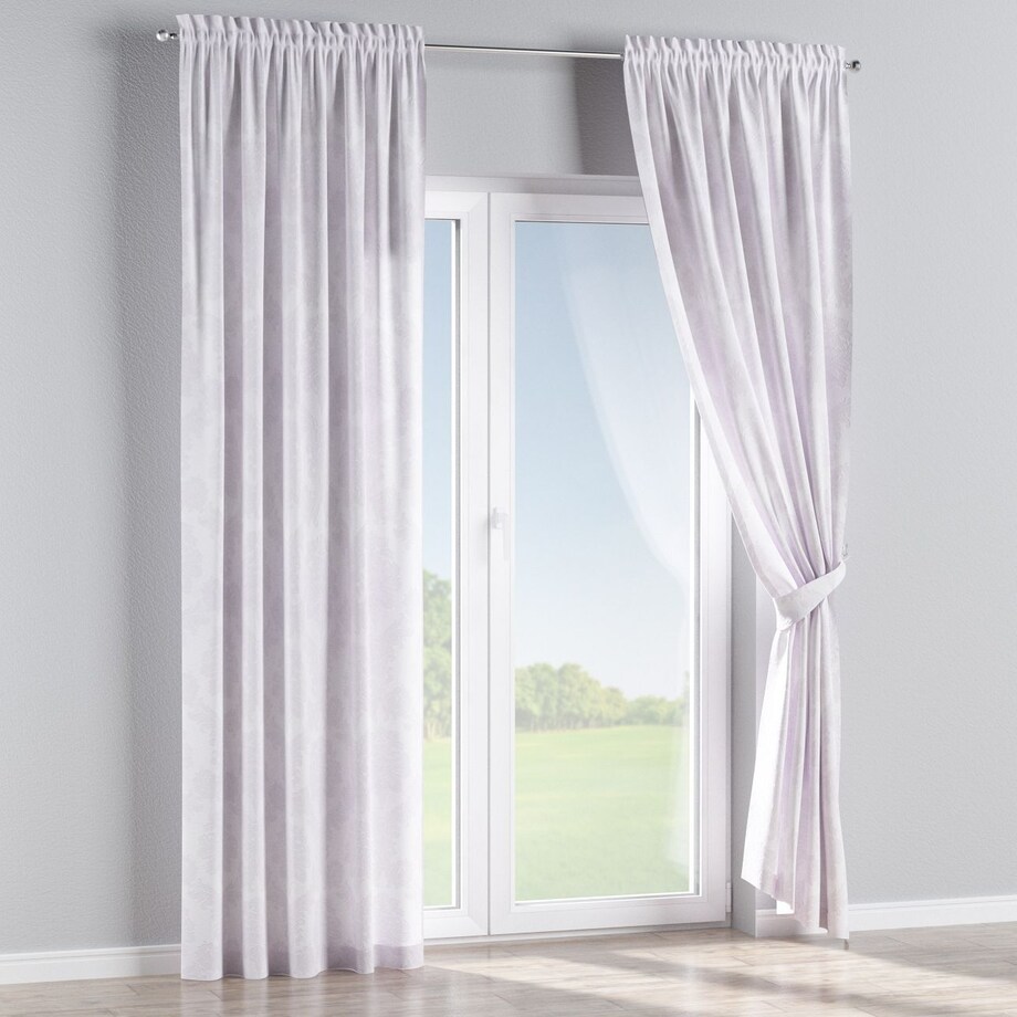 Zasłona na kanale z grzywką 1 szt. 130x260 liście akantu na białym tle