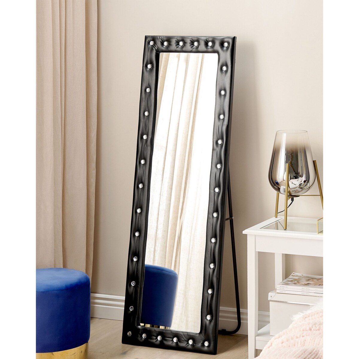 Lustro stojące ekoskóra 50 x 150 cm czarne ANSOUIS