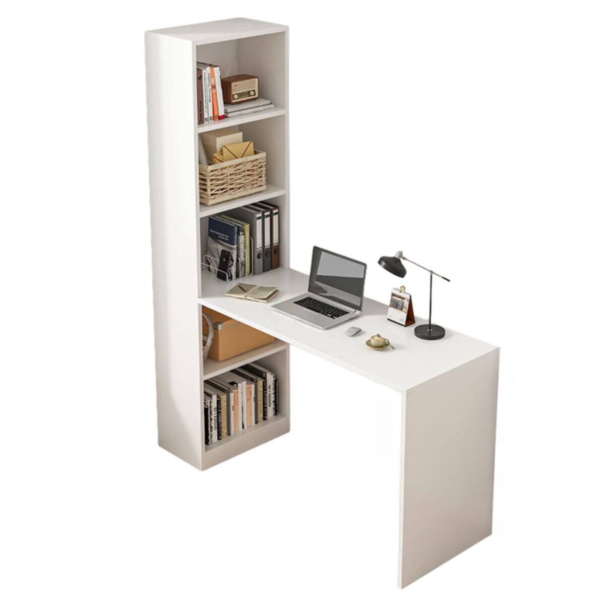 Biurko komputerowe nowoczesne z półkami skandynawski młodzieżowe białe