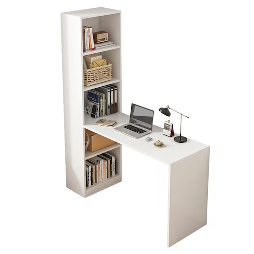 Biurko komputerowe nowoczesne z półkami skandynawski młodzieżowe białe