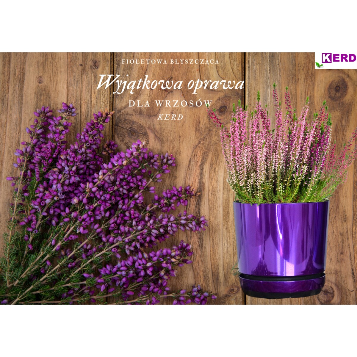 14 cm wzór FIOLETOWY BŁYSZCZĄCY Doniczka z podstawką glamour wysoki połysk metaliczny wrzosy lawenda krokusy storczyk orchidea