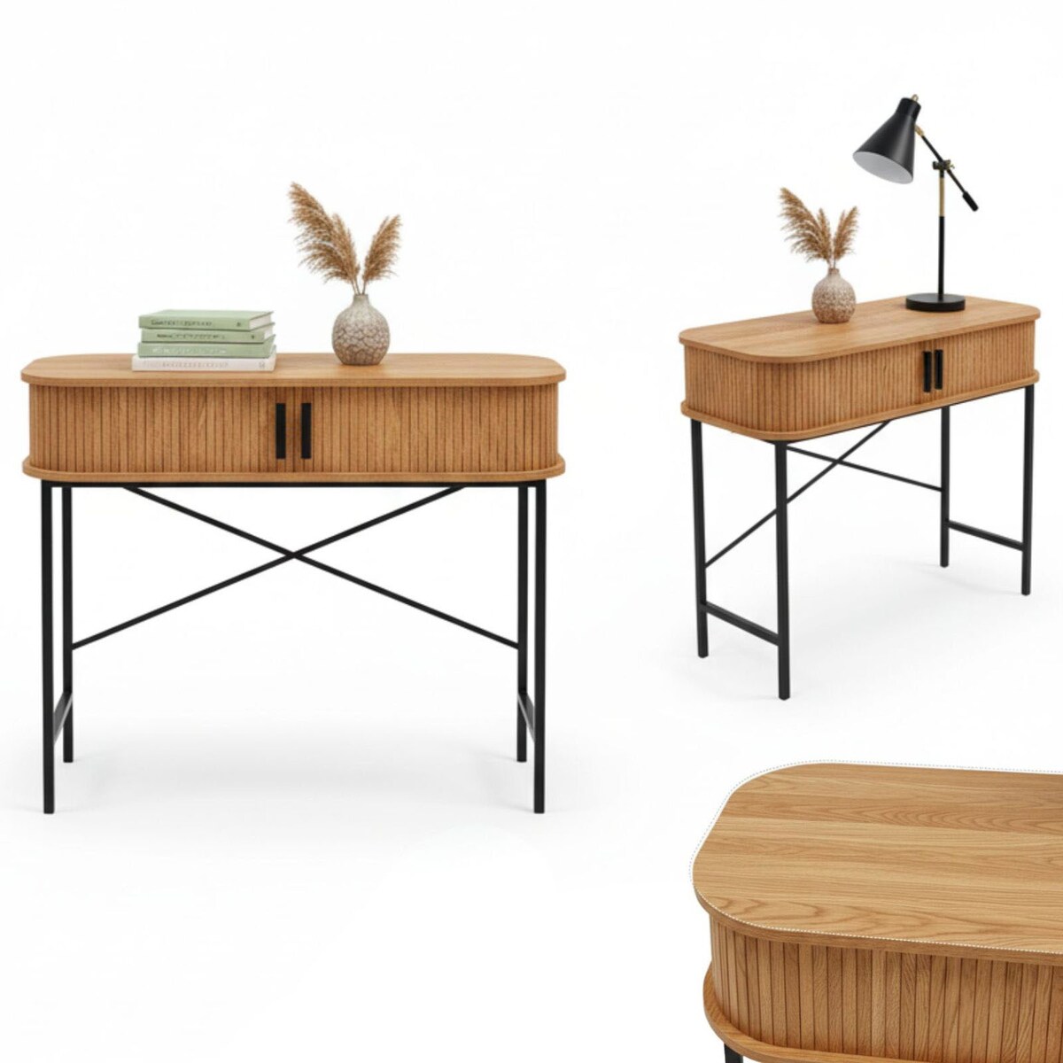 Konsola z rozsuwanymi drzwiami SCAVA, ryflowana, 100 x 35 x 80,5 cm