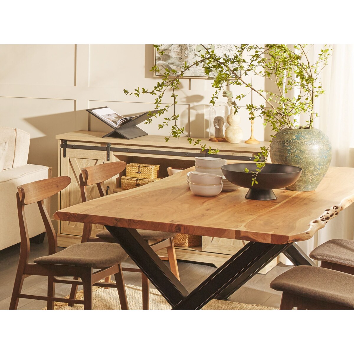 Stół do jadalni rozkładany 140/180 x 90 cm jasne drewno z czarnym BRONSON