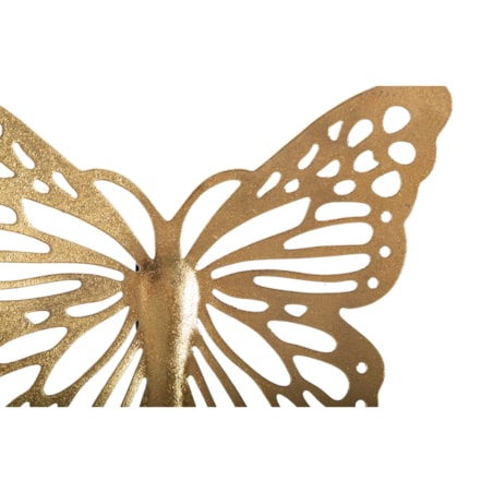 Zestaw 4 dekoracji ściennych Butterflies, kolor złoty, żelazo, wysokości 29, 19, 16 i 12 cm, motyw: motyle, do salonu i przedpokoju, Mauro Ferretti