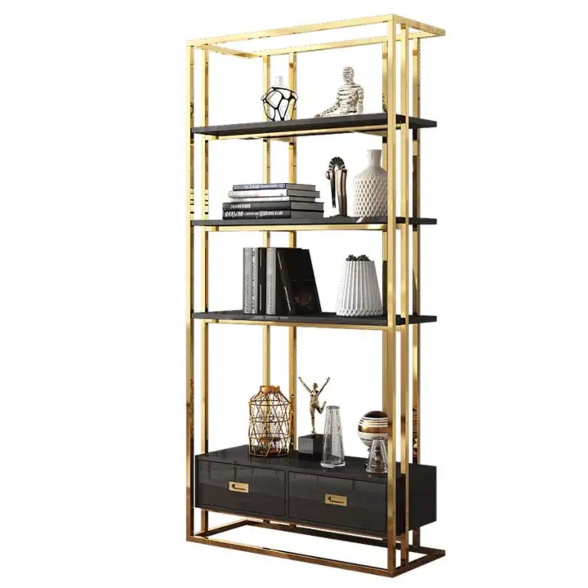 Nowoczesny regał czarny złoty ze stali nierdzewnej do gabinetu / do salonu /do sklepu / witryna Anew Black Premium 180x35x120