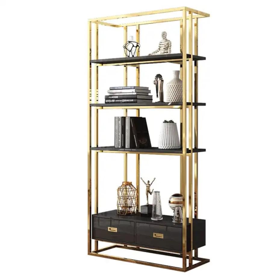 Nowoczesny regał czarny złoty ze stali nierdzewnej do gabinetu / do salonu /do sklepu / witryna Anew Black Premium 180x35x120