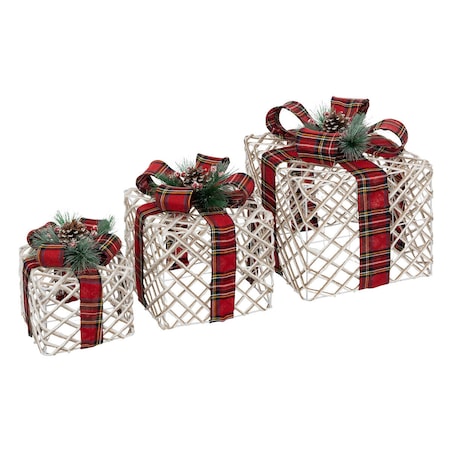 Prezenty ze świąteczną wstążką, LED, 3 sztuki