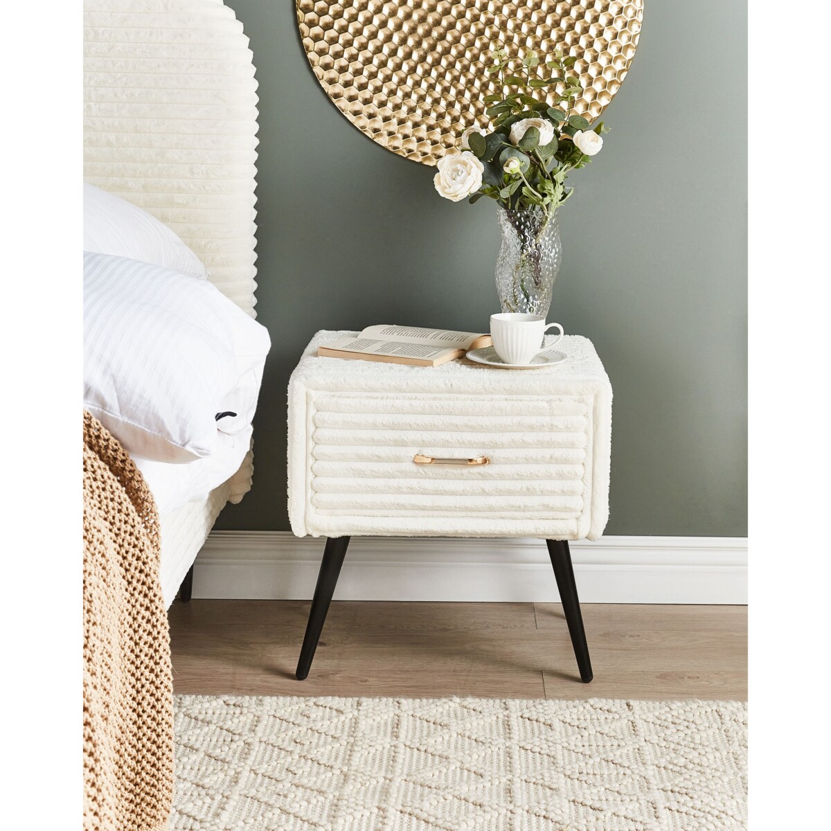 Szafka nocna FLAYAT Sztruks Złamana biel