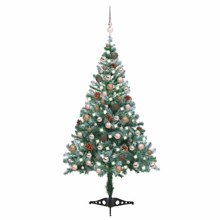 vidaXL Sztuczna, oszroniona choinka, lampki, bombki i szyszki, 150 cm