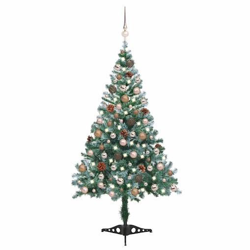 vidaXL Sztuczna, oszroniona choinka, lampki, bombki i szyszki, 150 cm