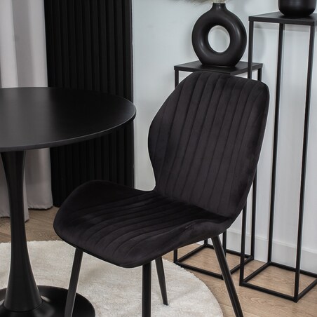 Krzesło tapicerowane czarne welurowe pikowane do salonu jadalni velvet
