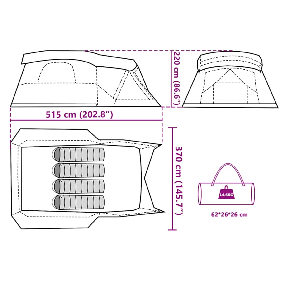 vidaXL Namiot z przedsionkiem, 4-os., niebieski, wodoszczelny