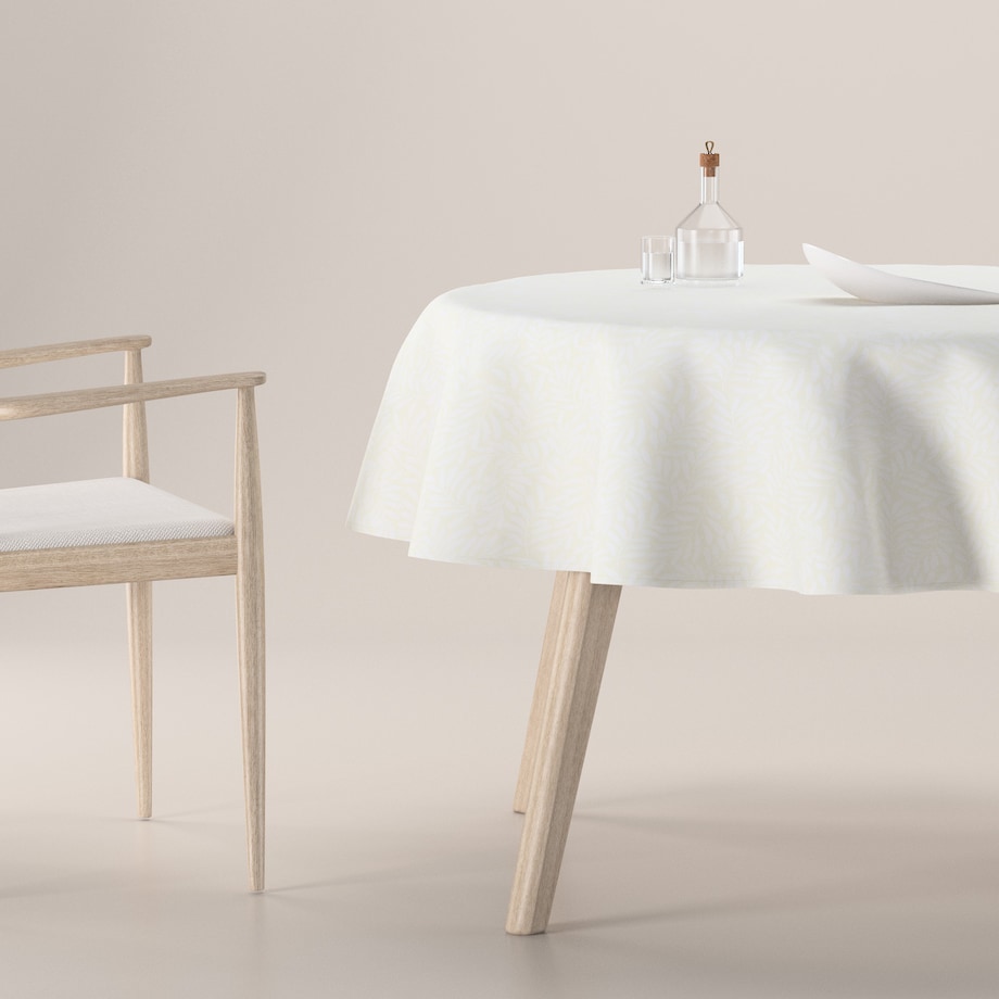 Obrus okrągły 160 x 160 cm śmietankowa biel, listki