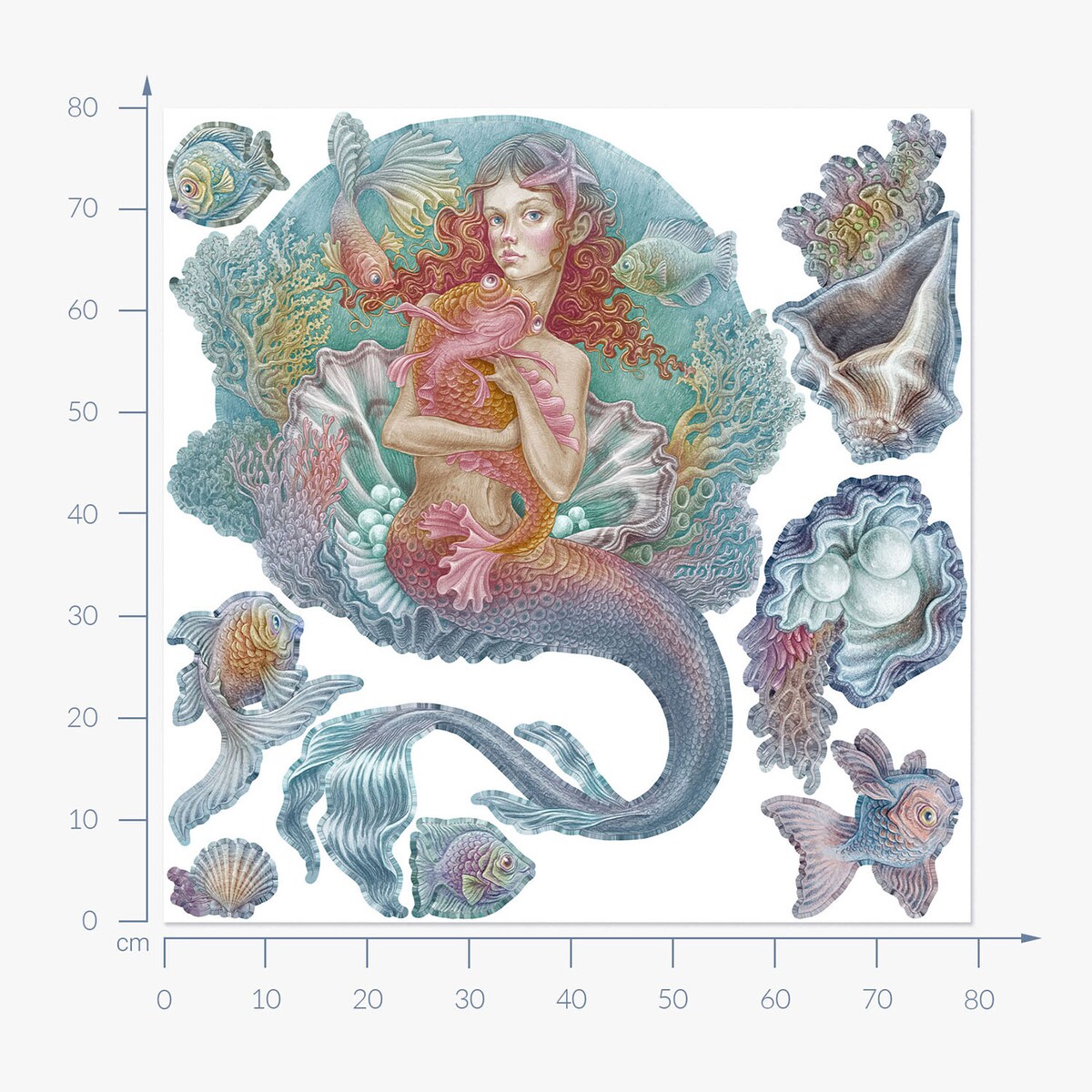 Zestaw naklejek na ścianę, Syrena świat rysunkowy, 80cm