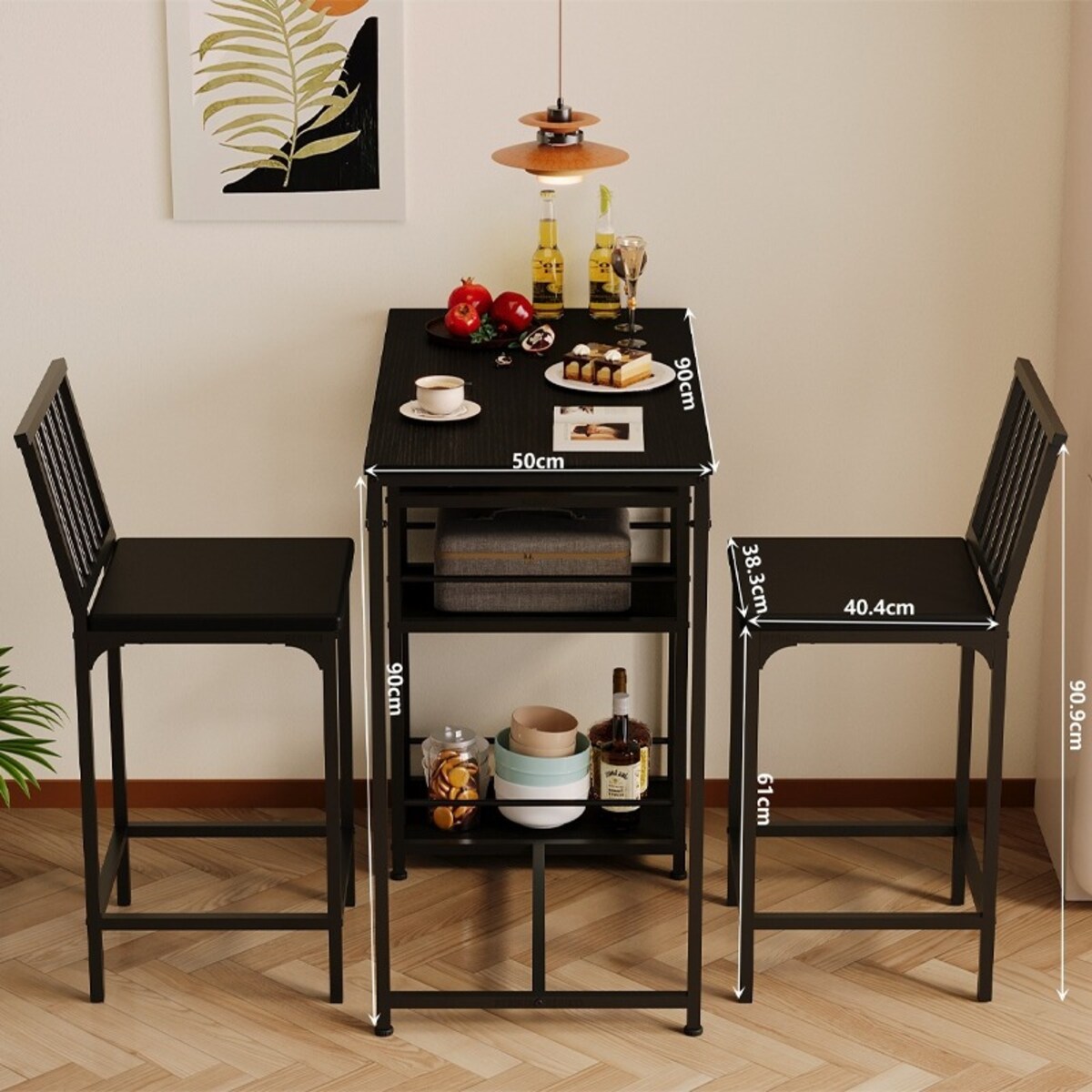 Zestaw stół + krzesła barowe jadalniany z 2 stołkami czarny loft do kuchni