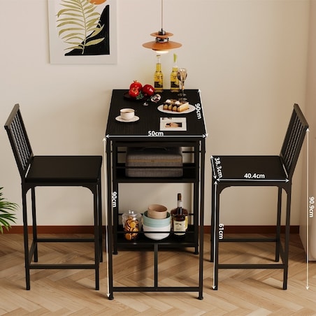 Zestaw stół + krzesła barowe jadalniany z 2 stołkami czarny loft do kuchni