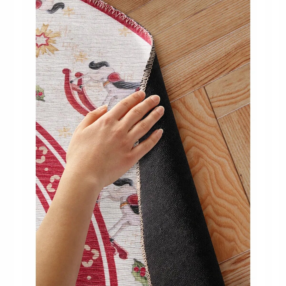 Dywan okrągły 160cm pod choinkę świąteczny , antypoślizgowy płasko tkany
