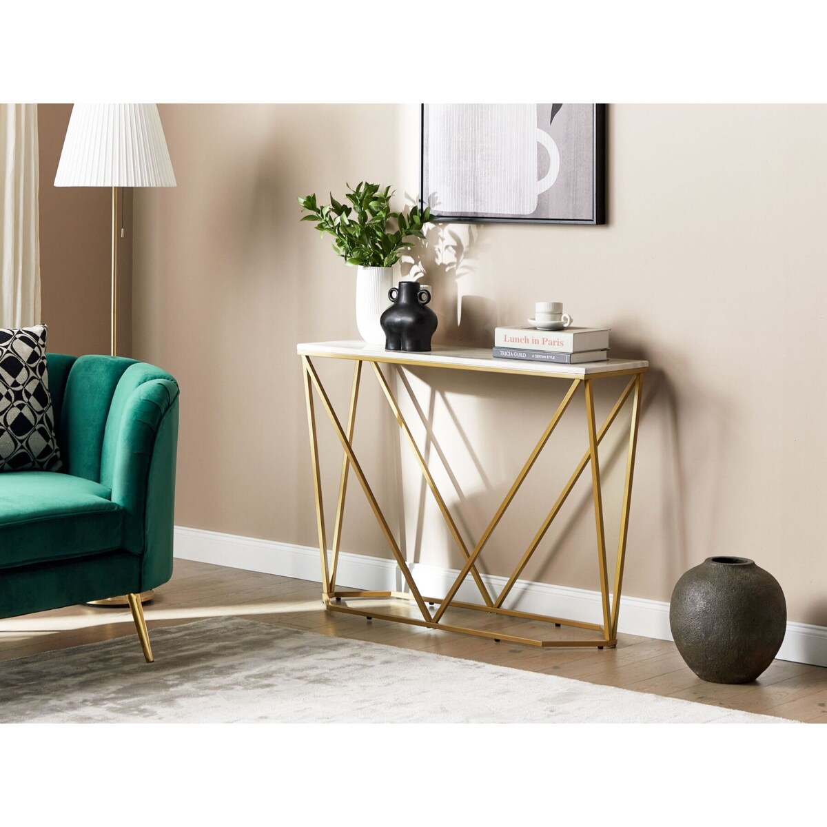 Konsola efekt marmuru biało-złota HAZEN