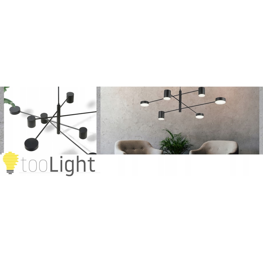 Lampa Sufitowa Nowoczesna Czarna 6-Ramienna Led
