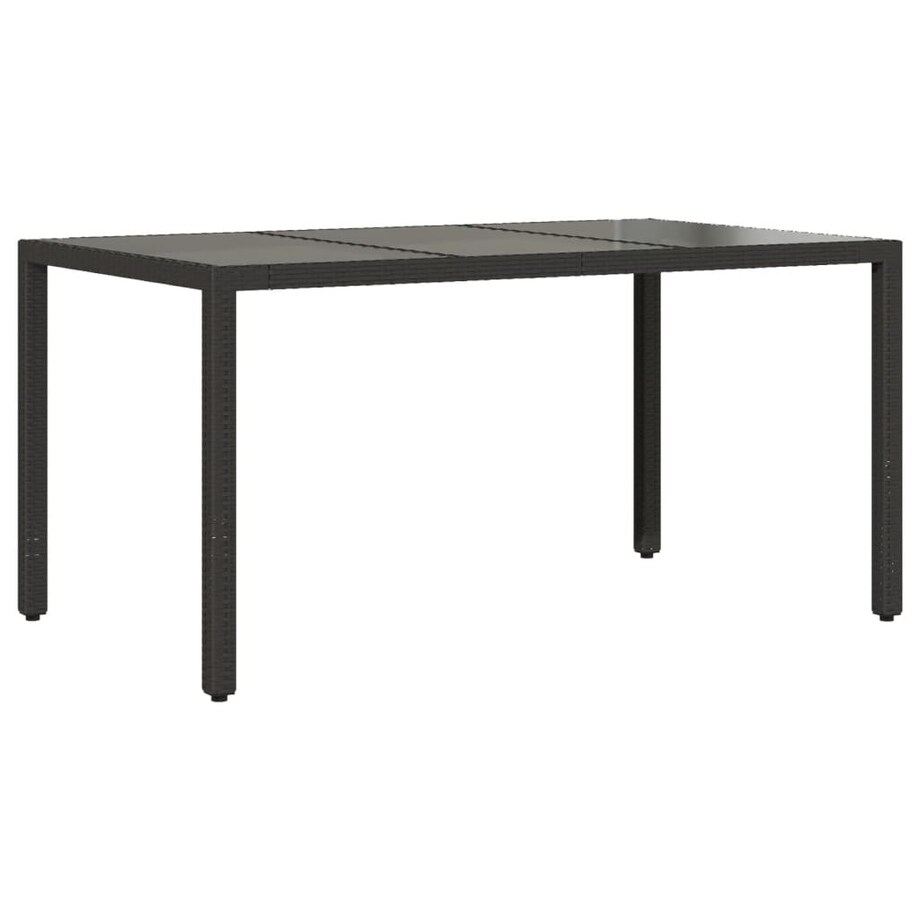 vidaXL Stół ogrodowy ze szklanym blatem, czarny, 150x90x75cm rattan PE