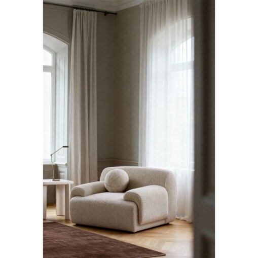 Fotel tapicerowany z poduszką Shirina, bouclé beżowy