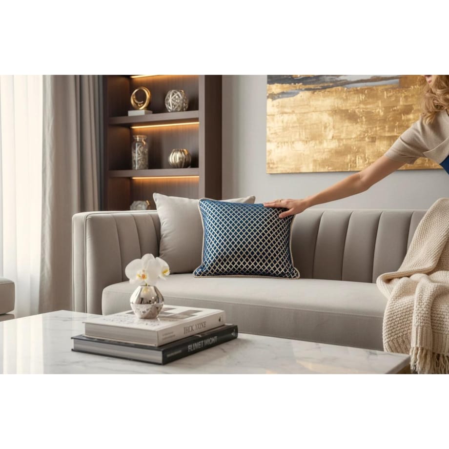 Granatowo-złota poduszka dekoracyjna 45x45 Beatrix