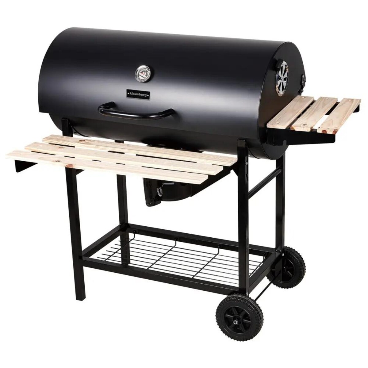 Duży grill ogrodowy węglowy pokrywa + półki + popielnik popielnica KLAUSBERG