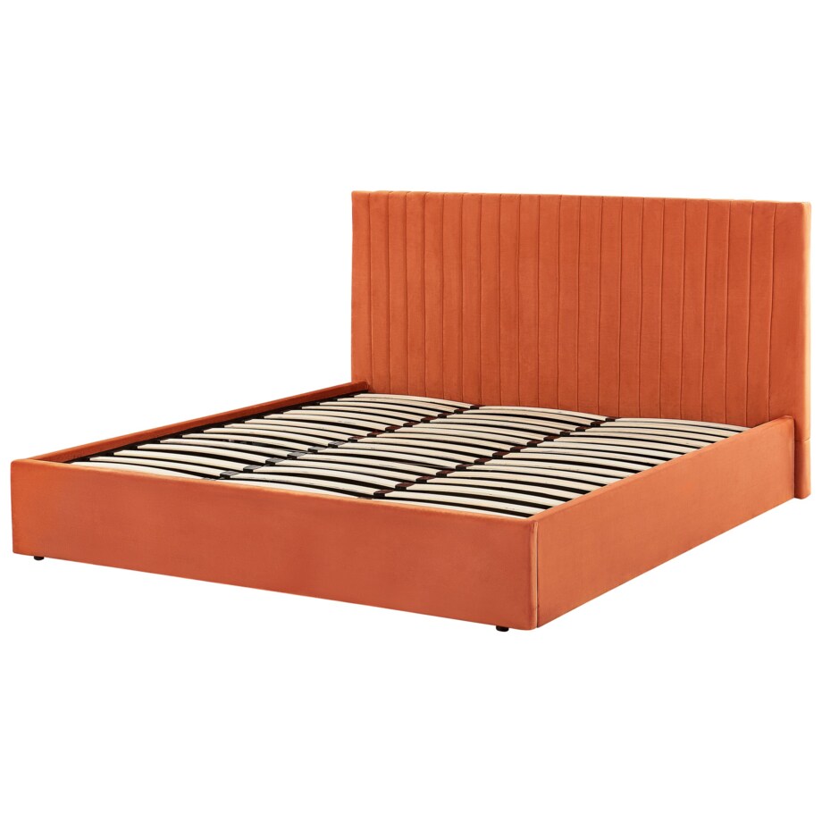 Łóżko z pojemnikiem welurowe 180 x 200 cm pomarańczowe VION