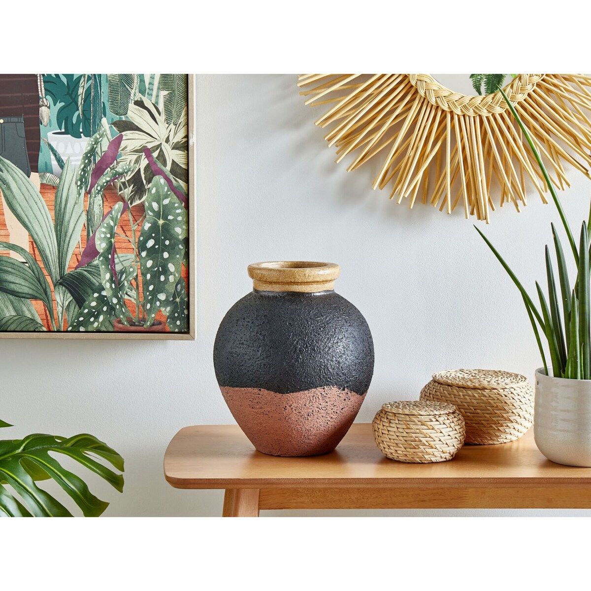 Wazon dekoracyjny z terakoty 31 cm czarno-różowy DAULIS