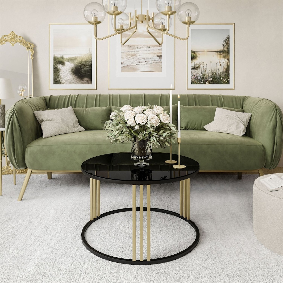 Okrągły stolik kawowy LORI MIX czarnozłoty czarne szkło