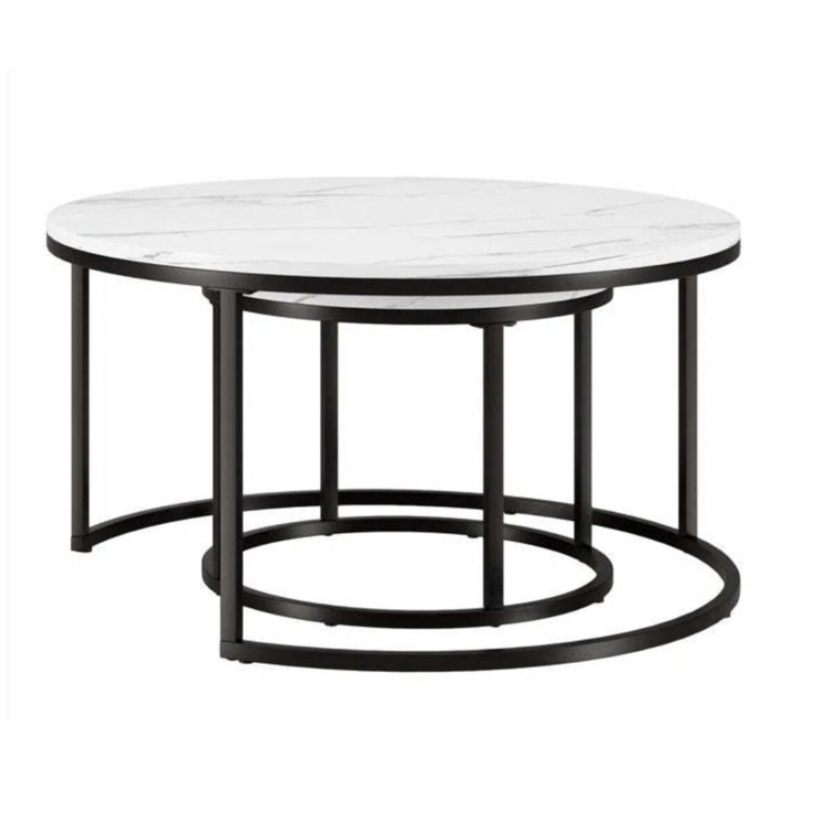 Zestaw okrągłych stolików kawowych 2w1 biały marmur 60 i 80 cm STL14
