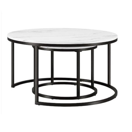 Zestaw okrągłych stolików kawowych 2w1 biały marmur 60 i 80 cm STL14