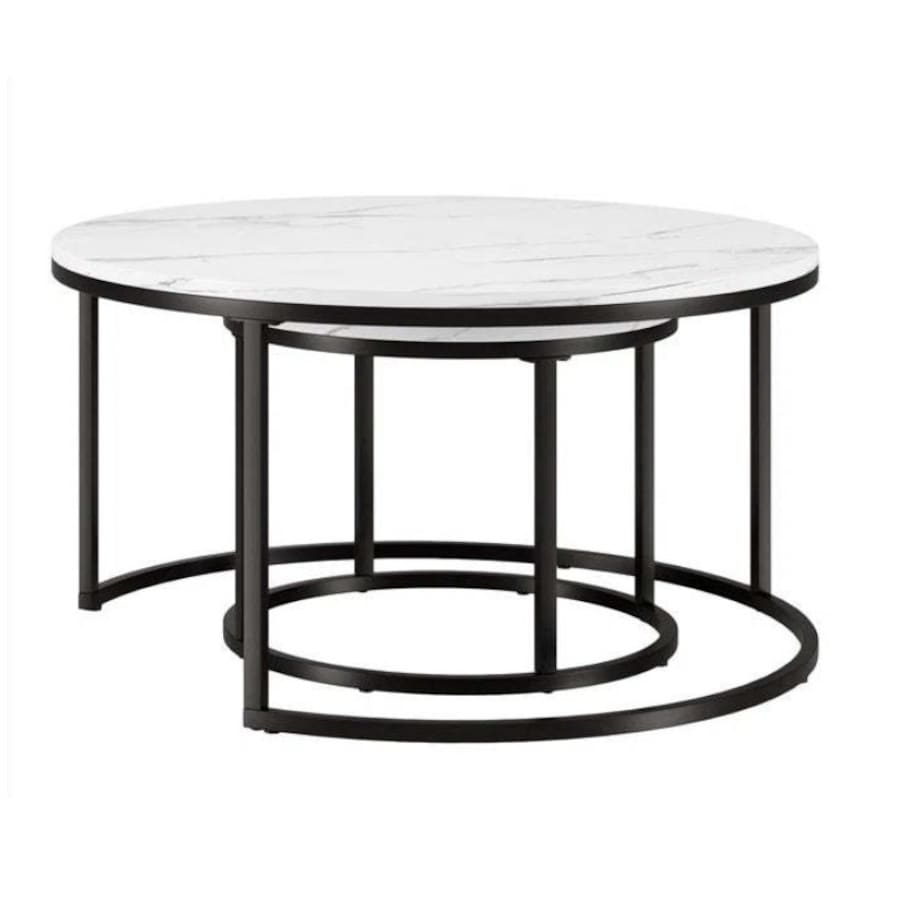 Zestaw okrągłych stolików kawowych 2w1 biały marmur 60 i 80 cm STL14